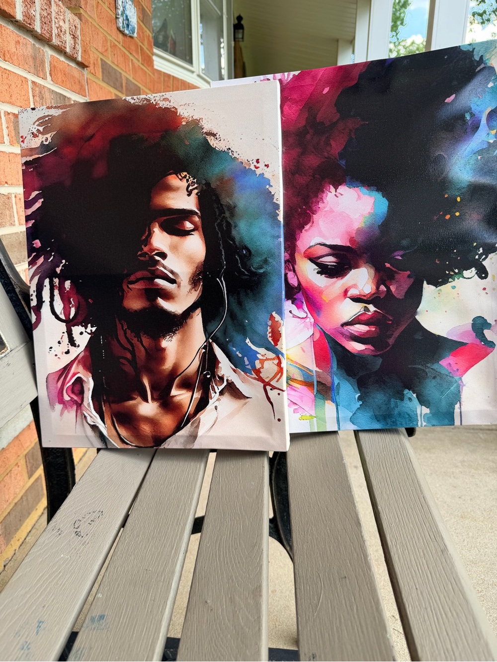 Pair of Contemporary Portrait Canvas Prints in Pink, Blue, Black